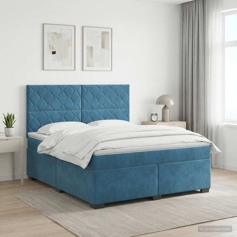 vidaXL Lit boxspring avec matelas Bleu 160 x 200 cm Velours (1/5)