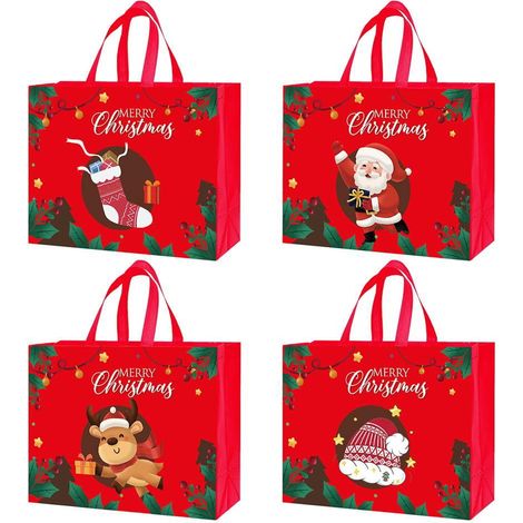 Sac Cadeau De Noël Réutilisable - Tissu Non Tissé - 32 x 17 x 25 cm - Rouge ou Vert - Lot de 4 ou 8 (1/5)