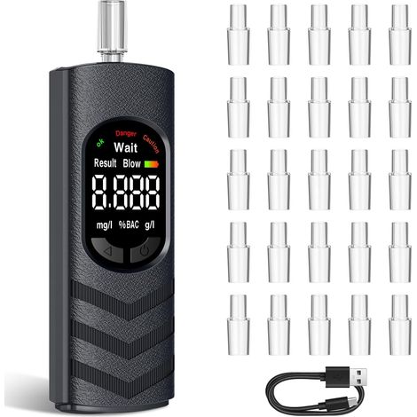 Ethylotest Electronique, Alcootest Portable avec Écran LCD, Ethylometre Personnel pour Auto-Contrôle, Rechargeable USB, avec 25 Embouts Buccaux (1/5)