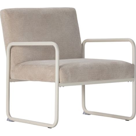 Fauteuil structure métallique forme luge assise tissu maille douce beige - CIVEN (1/5)