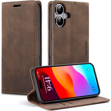 Custodia per iPhone 17, portafoglio vintage Erbord con patta, marrone (1/5)