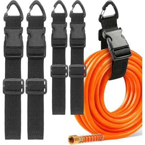 4 Attache Cable Largeur 3.8 cm Serre Réglable (45/65 cm) Sangles Polyvalents avec Mousqueton et Boucle pour Rangement Garage les Tuyaux D'arrosage Rallonges Électriques Câbles etc Noir - (1/5)