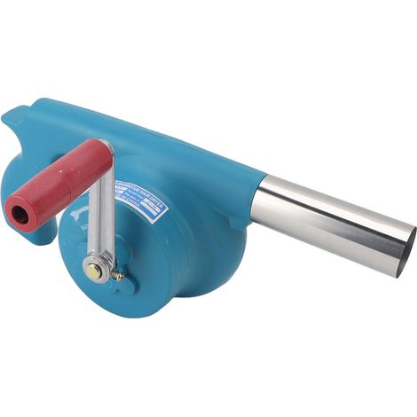 Ventilateur à manivelle BBQ bleu raviveur de braise nomade aérateur pour camping plein air barbecue en plastique ABS acier inoxydable fonte 29 cm avec poignée et buse (1/5)