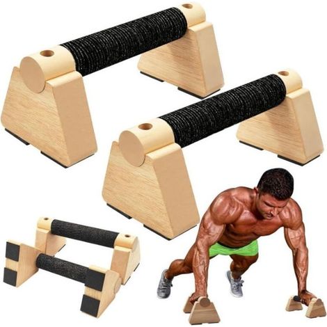 Lot de 2 supports de pompes noirs de 20 cm en bois, barres de maintien pour pompes et handstand, équipement de fitness à domicile (1/5)
