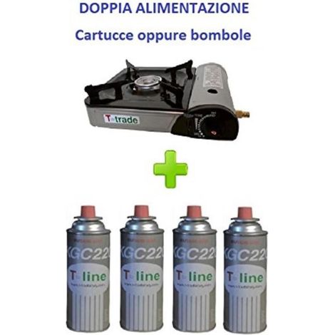 CUCINA A GAS A VALIGIA + 4 CARTUCCE CAMPEGGIO FORNELLO DOPPIO ALLACCIO / BOMBOLA