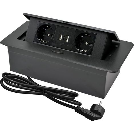 Versenkbare Steckdosenleiste für die Arbeitsplatte – 2 Steckdosen + 2 USB-Anschlüsse (1 Typ-C) – 1,8 m Kabellänge – Für Küche/Büro (1/5)