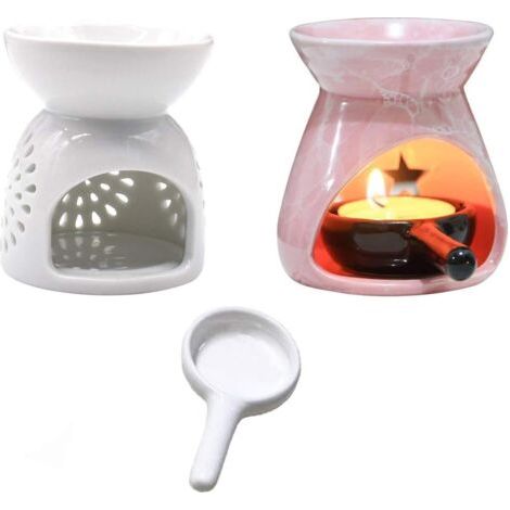 Portacandele in ceramica con cucchiaino, bruciatore di oli essenziali, scaldacandele bianco intagliato, diffusore di aromaterapia, ideale come regalo di compleanno, San Valentino o matrimonio, decoraz (1/5)