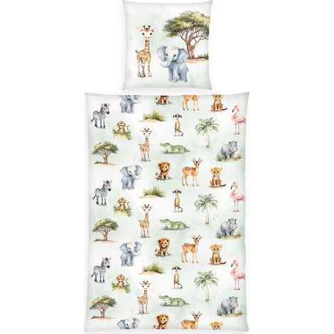 Parure de Lit Safari, Young Collection, Taie d'Oreiller env. 80 x 80 cm, Housse de Couette env. 135 x 200 cm, Avec Fermeture éclair, 100% Coton/renforcé (1/5)