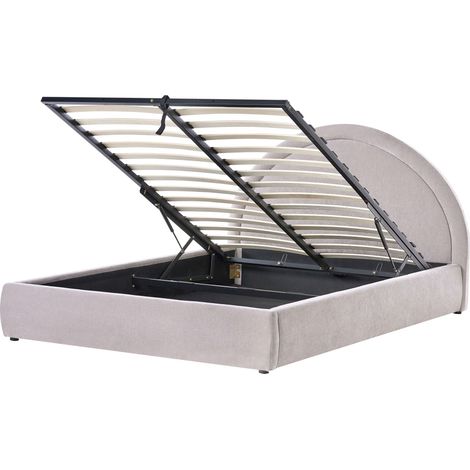Lit avec Rangement en Tissu 160 x 200 cm Tête de Lit Rembourrée Taupe Mouzon (1/5)