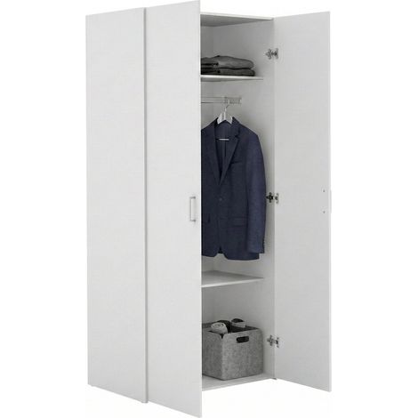 Armadio Multiuso 2 Ante Alibabba, 2 Ripiani, Appendiabiti, 49.52x175.4h cm Bianco