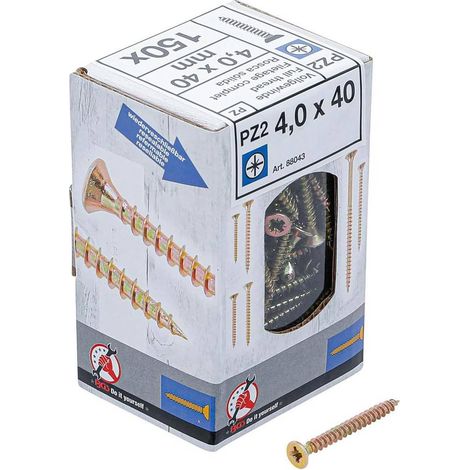 Vis Multifonctions Cruciforme PZ2 4 x 40 mm - Lot de 150 pcs - Acier, Résistantes et Polyvalentes - D-Work