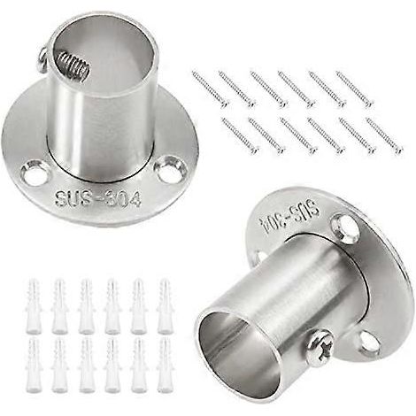 Ensemble de supports pour tringle à vêtements, compatible avec un diamètre de tuyau de 22 mm, en acier inoxydable argenté, compatible avec les douilles pour tringles à vêtements dans les salles de dou (1/5)