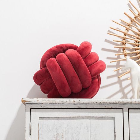 Dekoratives Knotenkissen – weich und bequem, ideal für Schlafzimmer, Sofas, Büros und mehr. (Burgunderrot, 22 cm) (1/5)