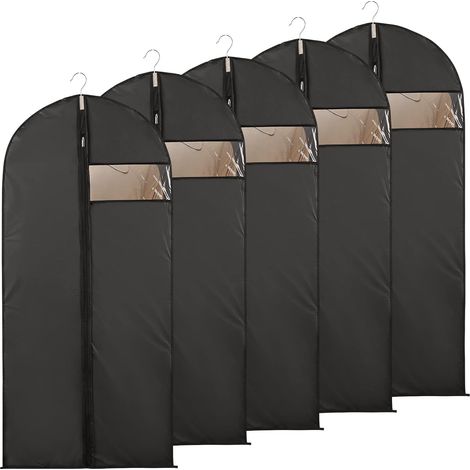 Housse Vetement 60x160cm Housse de Protection pour Robe Fenêtre Transparente Visible Housse Protection Vetement Anti Poussière Etanche Mite Humidité 5pcs Noir (1/5)