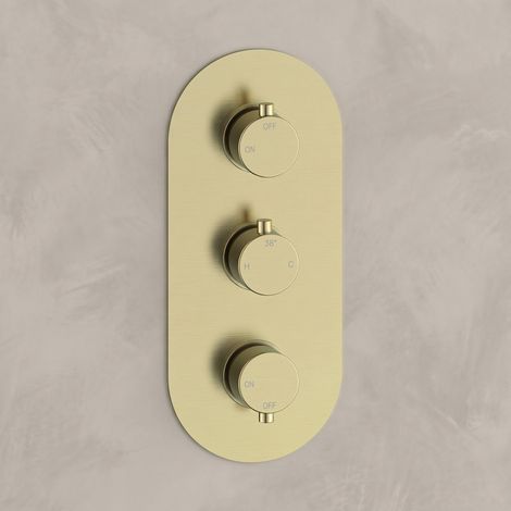Signature Reflex Thermostatic 2 Outlet Concealed Shower Valve Triple Handle - Brushed Brass (1/3)
