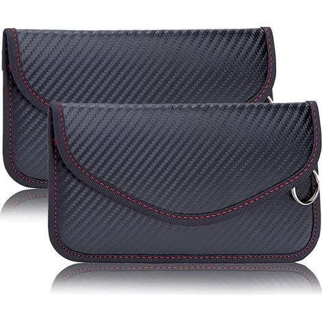 NEUSID Lot de 2 pochettes Faraday pour téléphone portable et clés de voiture, protection Keyless et RFID, en fibre de carbone, noir (1/5)
