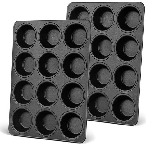 Lot de 2 moules à muffins antiadhésifs pour cupcakes, brownies, puddings, gâteaux - Sain et non toxique - Facile à nettoyer,Antihaft Muffinform x 2,- (1/5)