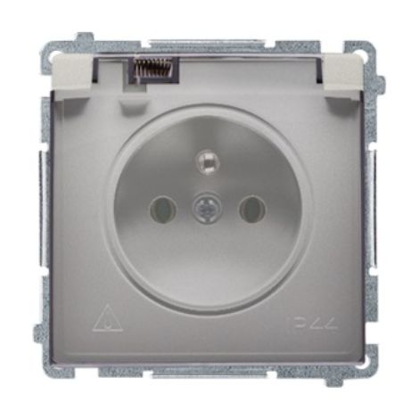Simon Basic Einzelsteckdose mit/mit Abdeckungen IP44 16A, 250V satiniert BMGZ1BZ.01/29A