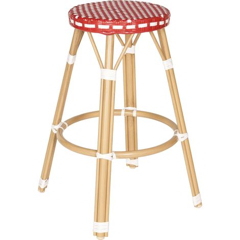 Tabouret haut de jardin en aluminium et rotin synthétique blanc, rouge (1/3)
