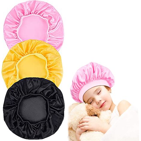 Bonnet Satin Enfants - Bande Large Pour Sommeil Et Soins Capillaires - Pour Cheveux Naturels Tresses Rouleaux - Lot De 3 (1/5)
