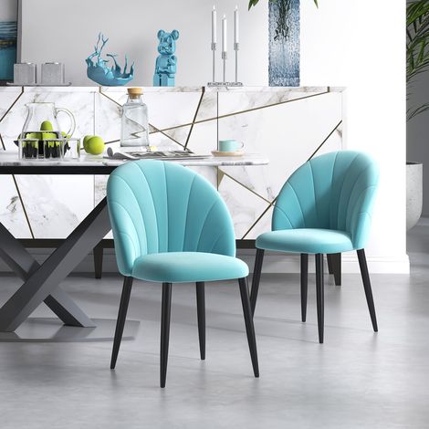 Juego de 2 sillas de comedor de terciopelo, sillas de cocina y sala de estar con patas de metal y respaldo de concha, color verde.
