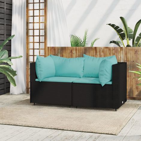 Canapés d'angle de jardin et coussins,Canapé d'extérieur,Banquette / Sofa / Divan de jardin 2 pcs Noir Résine tressée MEMV370018 (1/5)
