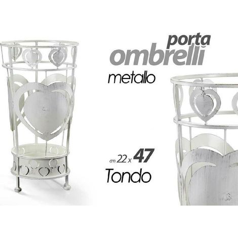 Kaela - Porta Ombrelli Con Cuore Anticato Design Tondo Bianco 22x47cm In Metallo 657801 - (1/2)