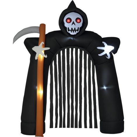Arco Hinchable de Esqueleto para Fiesta de Halloween, con LED, Uso Exterior, Poliéster Negro, 230 x 65 x 285 cm (1/5)