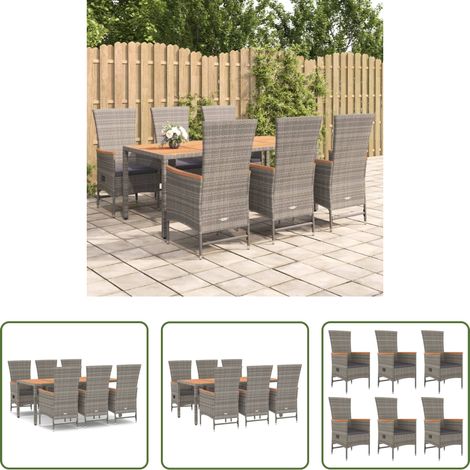 vidaXL Rattanstuhl - 7-tlg. Garten-Essgruppe mit Kissen Grau Poly Rattan (1/5)