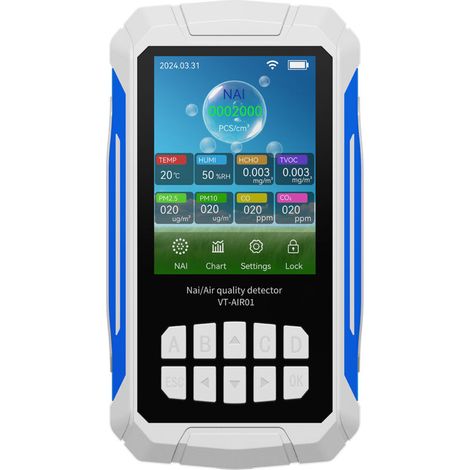 Moniteur de qualité de l'air intérieur, détecteur de CO2, peut détecter la concentration en ions oxygène négatifs, la température, l'humidité, HCHO, TVOC, PM2,5, PM10, CO, CO2, adapté aux maisons, bur (1/5)
