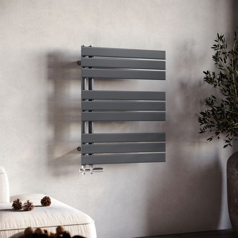 SONNI Radiateur Sèche-Serviettes Sèche Serviettes Anthracite Sèche-Serviettes Eau Chaude vertical Sèche-Serviettes Plat Radiateur de Salle de Bains Connexion Latérale 76x50cm (1/5)