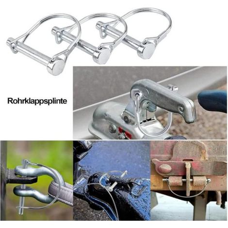 Goupille de Verrouillage Forme D, Goupille Securite en Acier au Carbone Galvanisé pour Jardin Pelouse Remorques - 6 x 70 mm 5 Pcs (1/5)