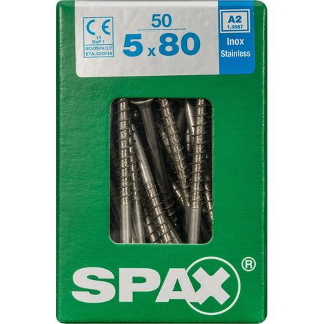 SPAX Edelstahlschraube, 5 x 80 mm, 50 Stück, Teilgewinde, Senkkopf, T-STAR plus T20, 4CUT, Edelstahl rostfrei A2 - 4197000500807 (1/5)