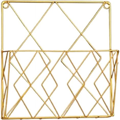 Support Mural Pour Livres - Support Métallique À Accrocher Sur Porte Ou Mur - Pour Magazines Documents Et Objets Décoratifs - 25 x 26 cm - Or (1/5)