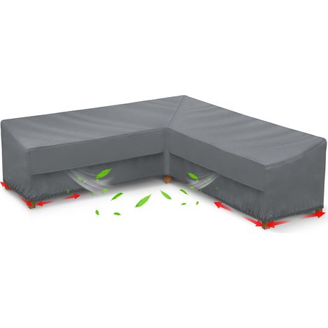 Abdeckung für V-förmiges Ecksofa, Wasserdicht & Winddicht, Gartenmöbel-Schutz mit Lüftungsschlitzen, Grau