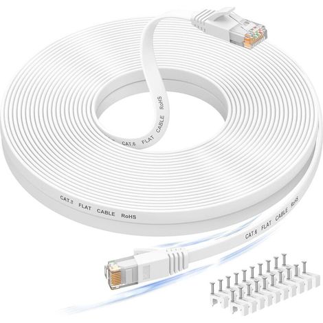 Câble Ethernet 30m, RJ45 Cat 6 Cable réseau, Cable Internet haut débit avec connecteur testeur rj45 pour modem routeur swtich, compatible en amont avec le Cable Ethernet Cat 7/Cat 8, Blanc (1/5)