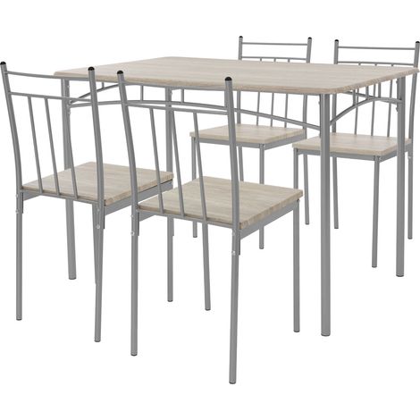 ML-Design Set Tavolo con 4 Sedie per Sala da Pranzo in Legno MDF Beige Rovere Chiaro per la Cucina Gambe in Metallo Materiale per il Montaggio Incluso Assemblagio Facile Set di 5 Pezzi per 4 Persone (1/5)