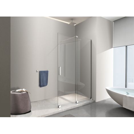 NALA Paroi de douche 8 mm à porte coulissante réversible, hauteur 200 Cm.170 réglable 166-170 cm