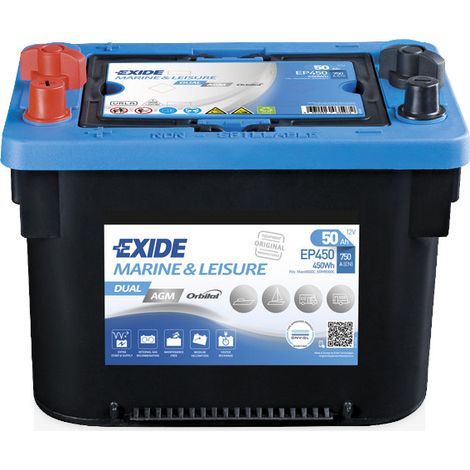 Exide – Batterie solaire AGM 12V 50Ah 750A – EP450 – Décharge lente pour applications intensives – Longueur 260mm, Hauteur 206mm (1/4)