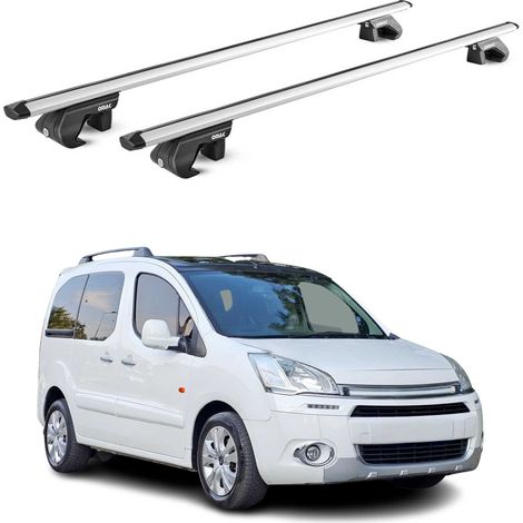 OMAC Barres de toit aluminium certifiées TÜV pour Citroën Berlingo 2008-2018 – Pour rails de toit standards – Rainure en T – Charge max 90 kg – 2 antivols Argent (1/4)