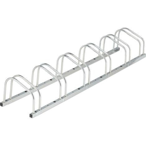 Relaxdays Fahrradständer Boden, für 6 Fahrräder, bis 50 mm Reifenbreite, Metall, Garage, Fahrrad-Aufstellständer, silber
