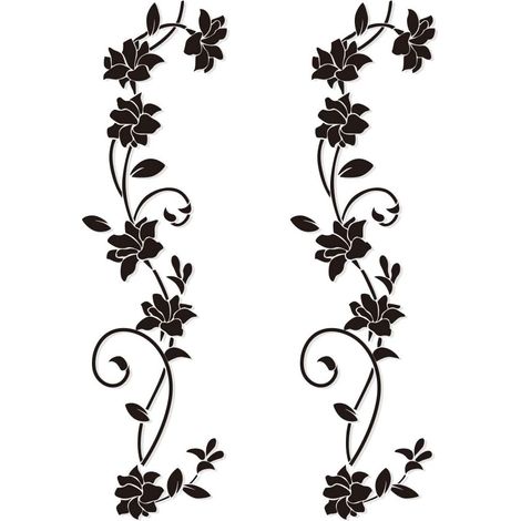 2 Sets Stickers Muraux Fleur de Vigne 105x30cm, PVC Noir, pour Enfant, Salon, Bureau, Boutique