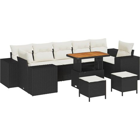 Garden Sofa Set with Cushion with Pillow 10 pcs Black and Cream vidaXL