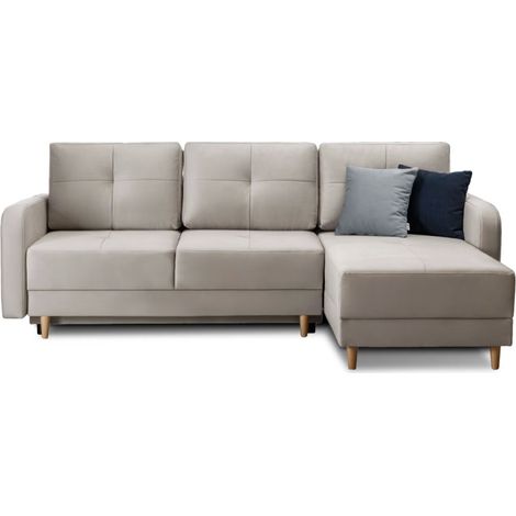 Canapé d'angle convertible et réversible tissu KINDO - Pieds bois clair-Marron clair (1/4)