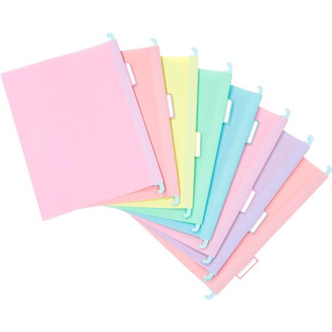 Lot de 8 dossiers suspendus en plastique RAINBOW PASTEL - Coloris pastels - Plastique résistant - Onglet d'identification - Assortiment de 5 couleurs (1/5)