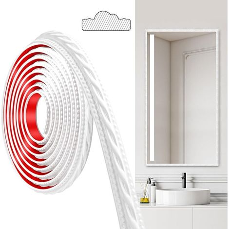 PVC-Leisten, 300 cm × 2 cm, selbstklebend, für Decken, Wandleisten, Wandbordüren, Spiegelrahmen, Decken, Sockelleisten, Schränke (Weiß) (1/4)