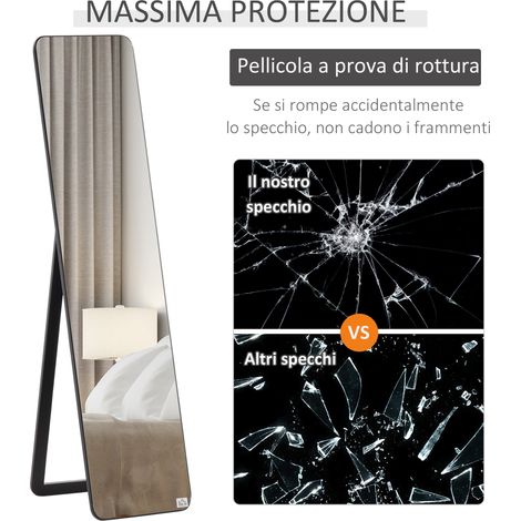Miroir mural et au sol en bois noir avec pied rabattable, 156x43x37cm, design pliable pour dressing (1/5)