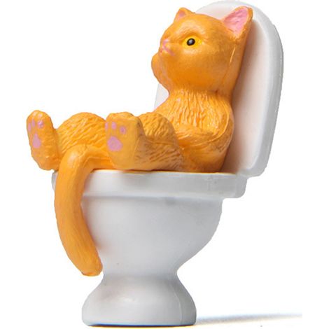 1,38 Zoll große, handbemalte Katzenfigur aus Kunstharz auf der Toilette – ideal für Wohnzimmer, Büro oder Badezimmer. (1/5)