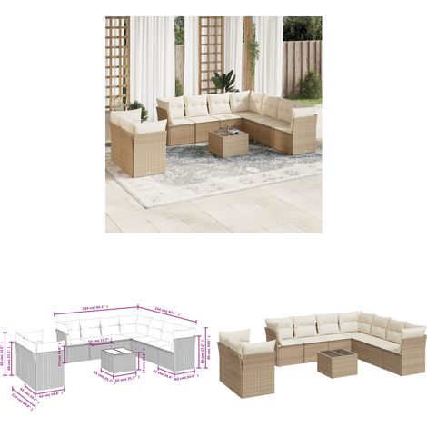 10-tlg. Garten-Sofagarnitur mit Kissen Beige Poly Rattan - Gartenmöbel Set - PE-Rattan Möbel - Outdoor Sofa - Esstisch - Lounge Garnitur - Home & Living (1/3)
