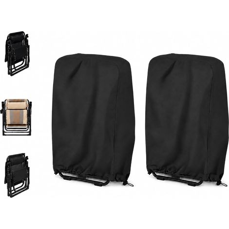 Folding Chair Covers 2 Pieces 210D Oxford Waterproof Windproof Anti-UV Protective Cover for Garden Chairs, Sun Loungers and Relax Chairs (Black) (1/5)